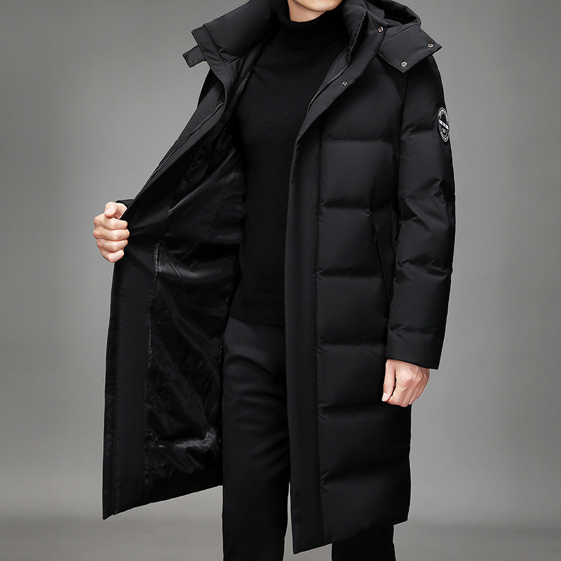 Men's Long Hooded Windproof Down Jacket