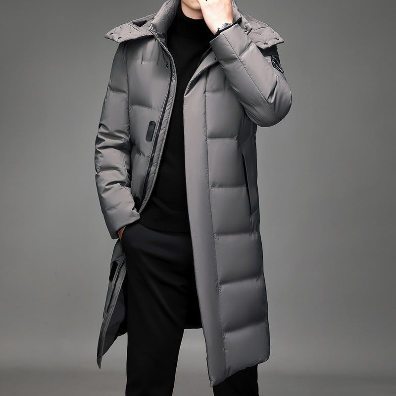 Men's Long Hooded Windproof Down Jacket