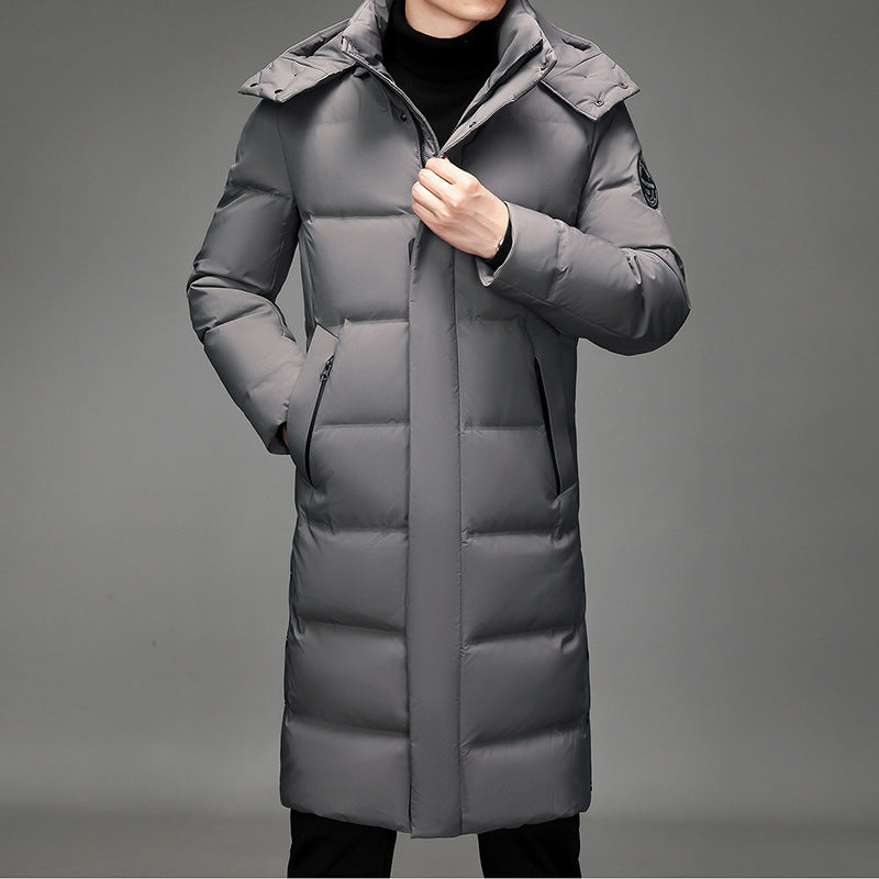 Men's Long Hooded Windproof Down Jacket