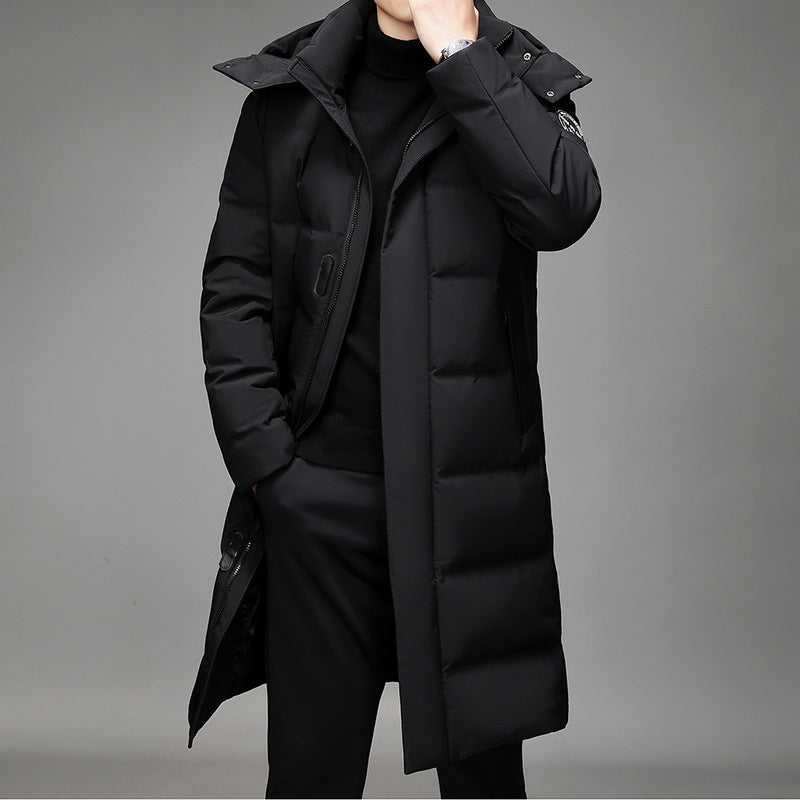 Men's Long Hooded Windproof Down Jacket