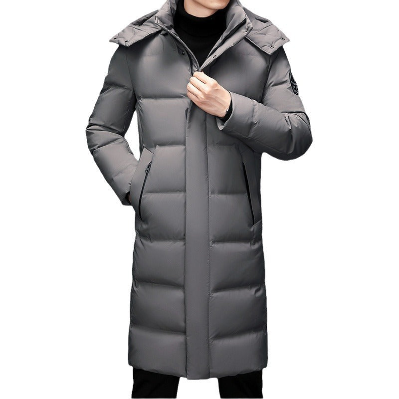 Men's Long Hooded Windproof Down Jacket