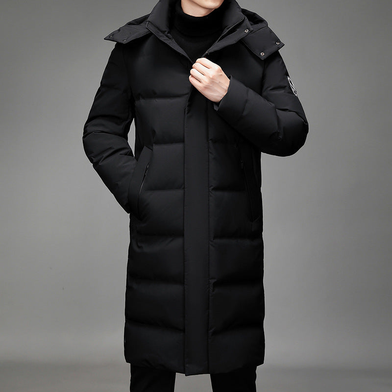 Men's Long Hooded Windproof Down Jacket