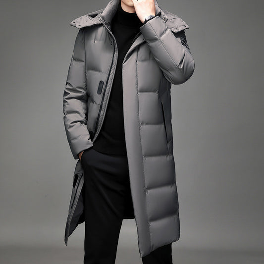 Men's Long Hooded Windproof Down Jacket