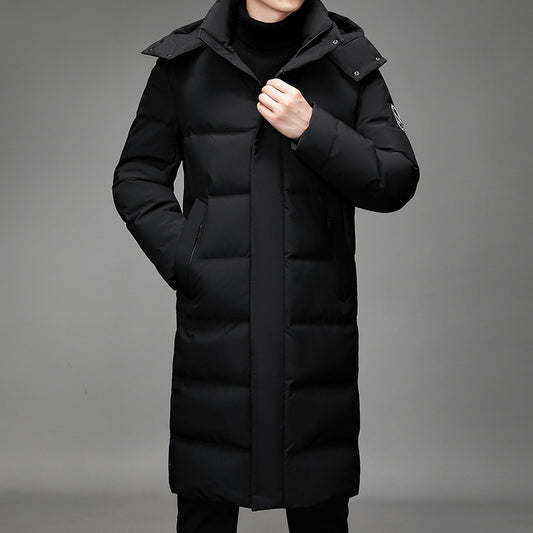 Men's Long Hooded Windproof Down Jacket